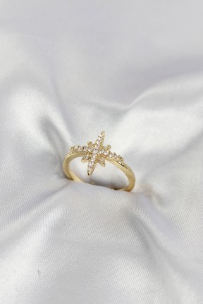 Pirinç Gold Renk Kutup Yıldızı Model Zirkon Taşlı Kadın Yüzük Pirinç Gold Renk Kutup Yıldızı Model Zirkon Taşlı Kadın Yüzük