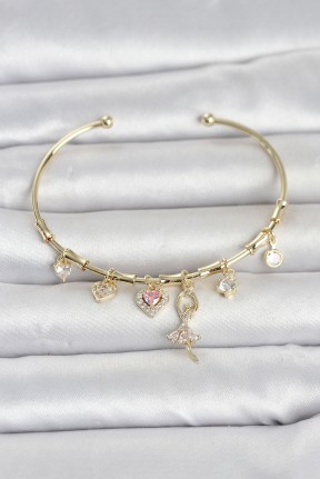 Pirinç Gold Renk Balerin Detay Charmlı Kadın Bileklik Pirinç Gold Renk Balerin Detay Charmlı Kadın Bileklik