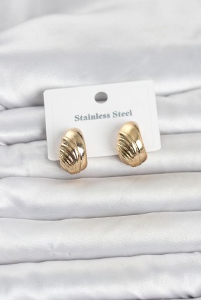 316l çelik Gold Renk Desenli Yarım Halka Model Kadın Küpe