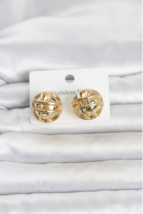316l çelik Gold Renk Desenli Top Model Kadın Küpe
