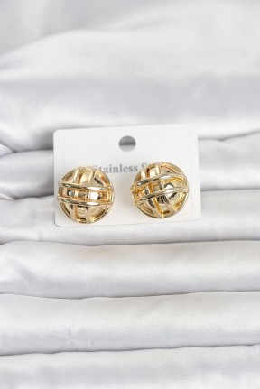 316l çelik Gold Renk Desenli Top Model Kadın Küpe