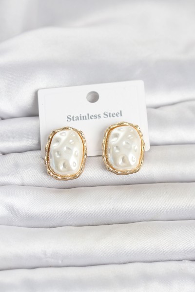 316l çelik Gold Renk İnci Model Vintage Kadın Küpe