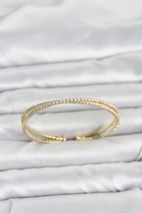 Pirinç Gold Renk Zirkon Taşlı çapraz Model Kadın Bileklik