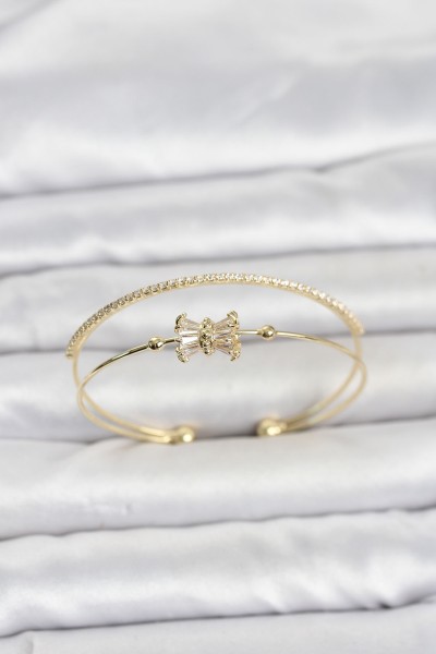 Pirinç Gold Renk Baget Zirkon Taşlı Objeli Kadın Bileklik Pirinç Gold Renk Baget Zirkon Taşlı Objeli Kadın Bileklik