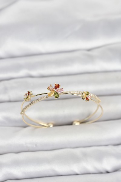 Pirinç Gold Renk Renkli çiçek Model Kadın Bileklik Pirinç Gold Renk Renkli çiçek Model Kadın Bileklik