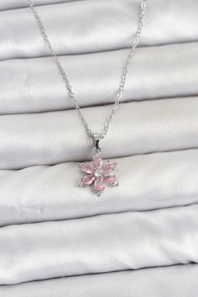 316l çelik Zincir Gümüş Renk Pembe Zirkon Taşlı Lotus Model Kadın Kolye 316l çelik Zincir Gümüş Renk Pembe Zirkon Taşlı Lotus Model Kadın Kolye