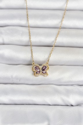 316l çelik Zincir Gold Renk Mor Kelebek Model Kadın Kolye 316l çelik Zincir Gold Renk Mor Kelebek Model Kadın Kolye