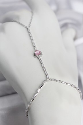 Gümüş Renk Pirinç Zirkon Taşlı Pembe Kalp Model şahmeran