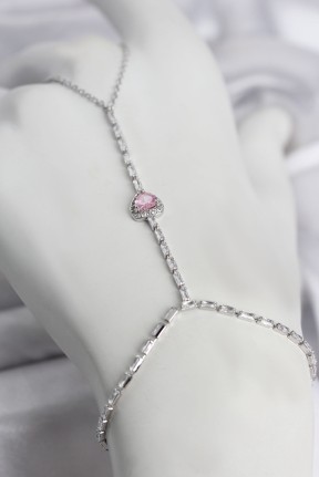 Gümüş Renk Pirinç Zirkon Taşlı Pembe Kalp Model şahmeran