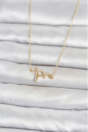 Pirinç Gold Renk Kalp Ritmi Model Kadın Kolye Pirinç Gold Renk Kalp Ritmi Model Kadın Kolye