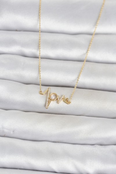 Pirinç Gold Renk Kalp Ritmi Model Kadın Kolye Pirinç Gold Renk Kalp Ritmi Model Kadın Kolye