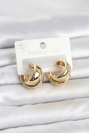 316l çelik Gold Renk Asimetrik Halka Model Kadın Küpe