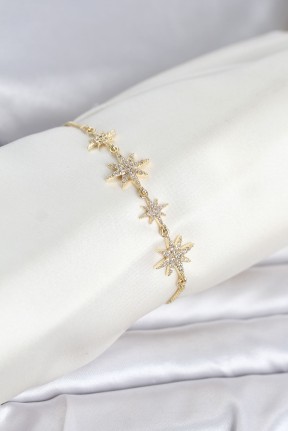 Gold Renk Pirinç Zirkon Taşlı Kutup Yıldızı Model Asansörlü Kadın Bileklik Gold Renk Pirinç Zirkon Taşlı Kutup Yıldızı Model Asansörlü Kadın Bileklik