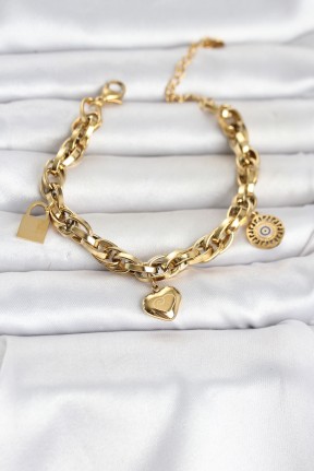 316l çelik Gold Renk Charmlı Kalın Burgu Model Kadın Bileklik 316l çelik Gold Renk Charmlı Kalın Burgu Model Kadın Bileklik