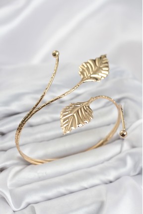 Pazu Bileklik Gold Renk Pirinç Yaprak Model