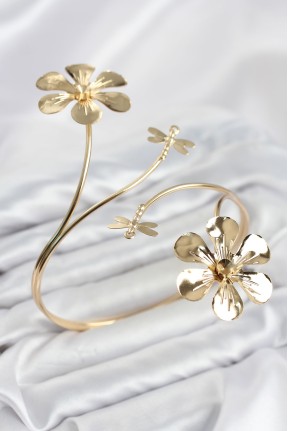 Pazu Bileklik Gold Renk Pirinç çiçek Model