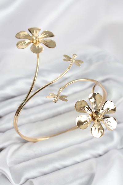 Pazu Bileklik Gold Renk Pirinç çiçek Model