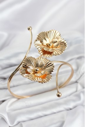 Pazu Bileklik Gold Renk Pirinç çiçek Model