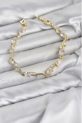 Pirinç Gold Renk Zirkon Taşlı çiçek Model Kadın Bileklik