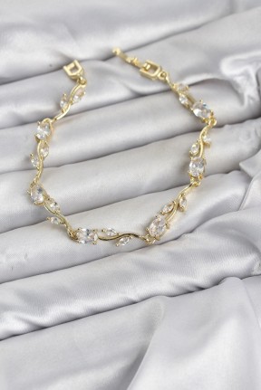 Pirinç Gold Renk Zirkon Taşlı çiçek Model Kadın Bileklik