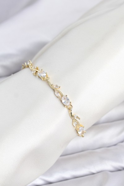 Pirinç Gold Renk Zirkon Taşlı çiçek Model Kadın Bileklik