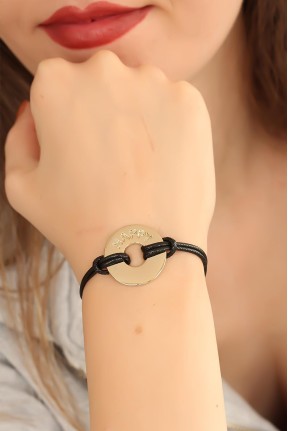 Happy (mutlu) Siyah Deri İpli Unisex Mood Bileklik