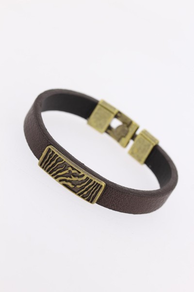 Eskitme Metal Zebra Aksesuarlı Kahverengi Deri Erkek Bileklik Eskitme Metal Zebra Aksesuarlı Kahverengi Deri Erkek Bileklik
