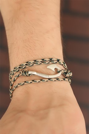 Krem Renk çizgi Desenli Metal Kancalı Erkek Bileklik Krem Renk çizgi Desenli Metal Kancalı Erkek Bileklik